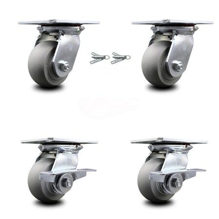 Service Caster 4 Inch Thermoplastic Rubber Swivel Caster Swivel Locks 2 Brakes SCC, 2PK SCC-35S420-TPRRD-BSL-2-SLB-2